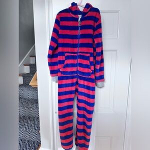 Mini Boden Cosy Fleece All-In-One, Jam/Sapphire Blue - 8-9y